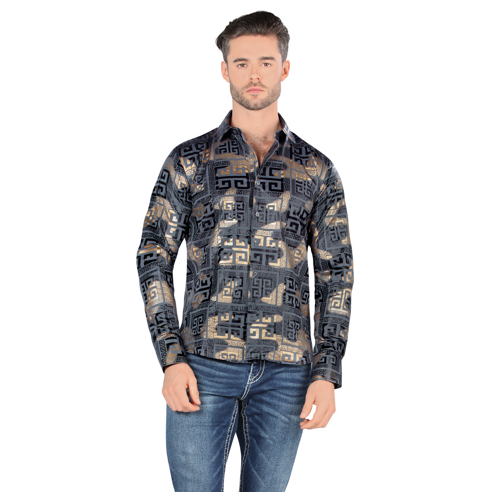 Camisa De Moda Manga Larga de Microfibra , Corte Modern Fit B