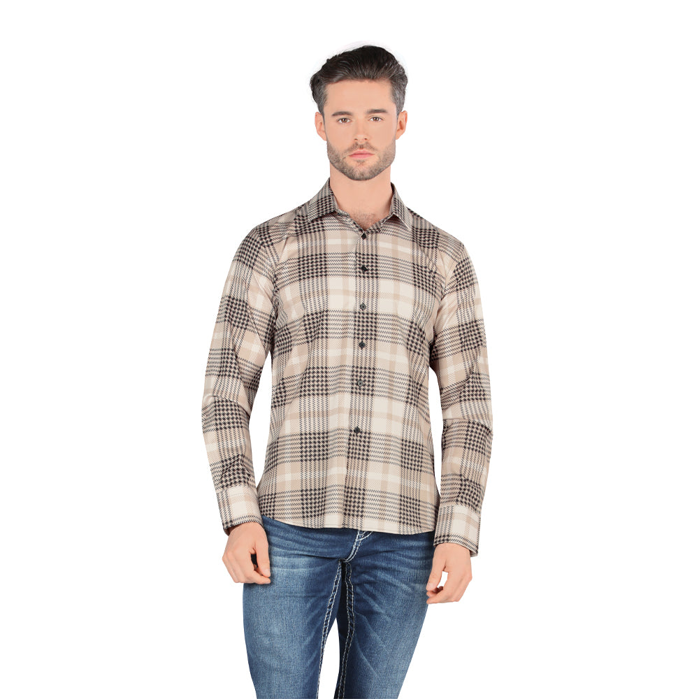 Camisa De Moda Manga Larga de Microfibra , Corte Modern Fit G