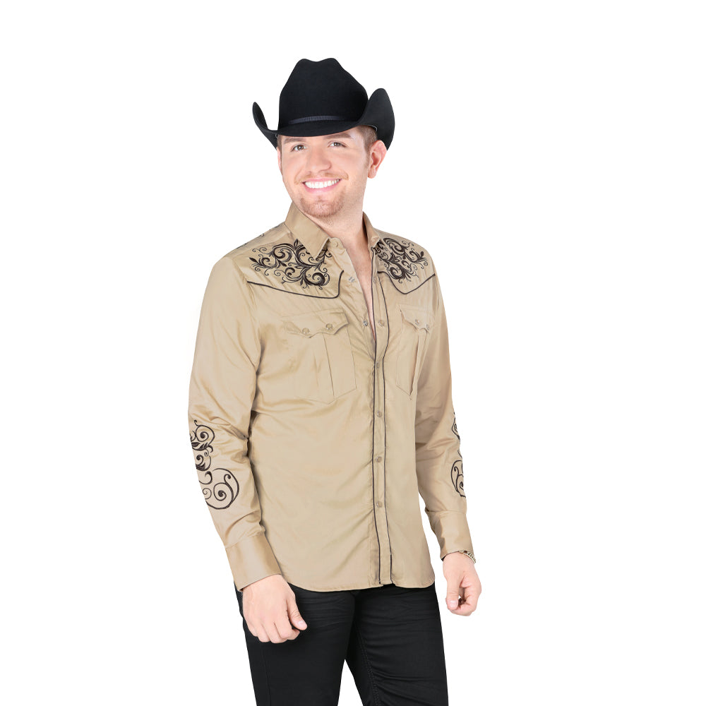 Camisa Bordada Caballero , 100% algodon, Boton de broche E