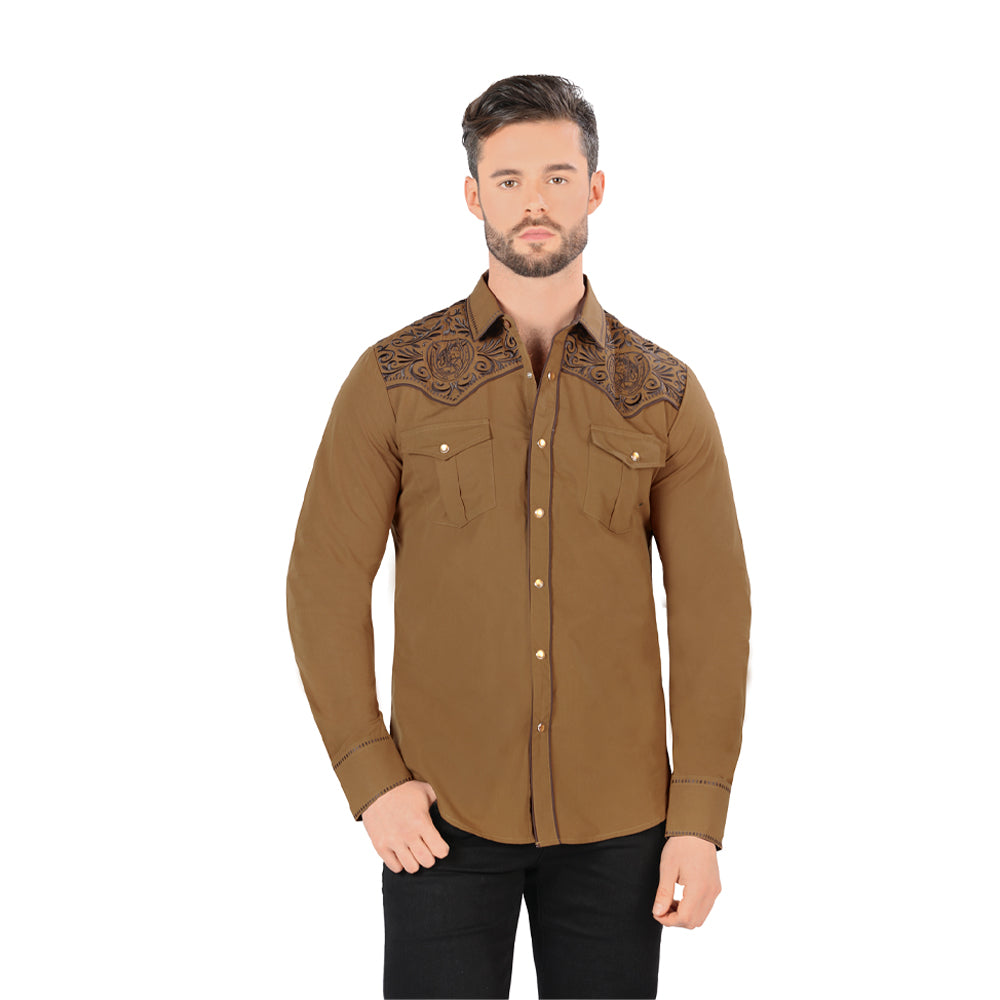 Camisa Bordada Caballero , 100% algodon, Boton de broche D