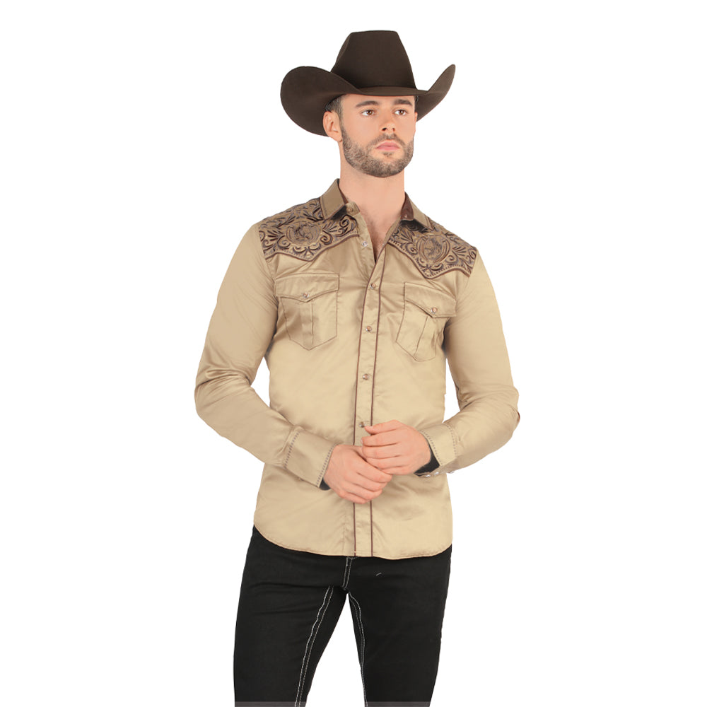 Camisa Bordada Caballero , 100% algodon, Boton de broche D