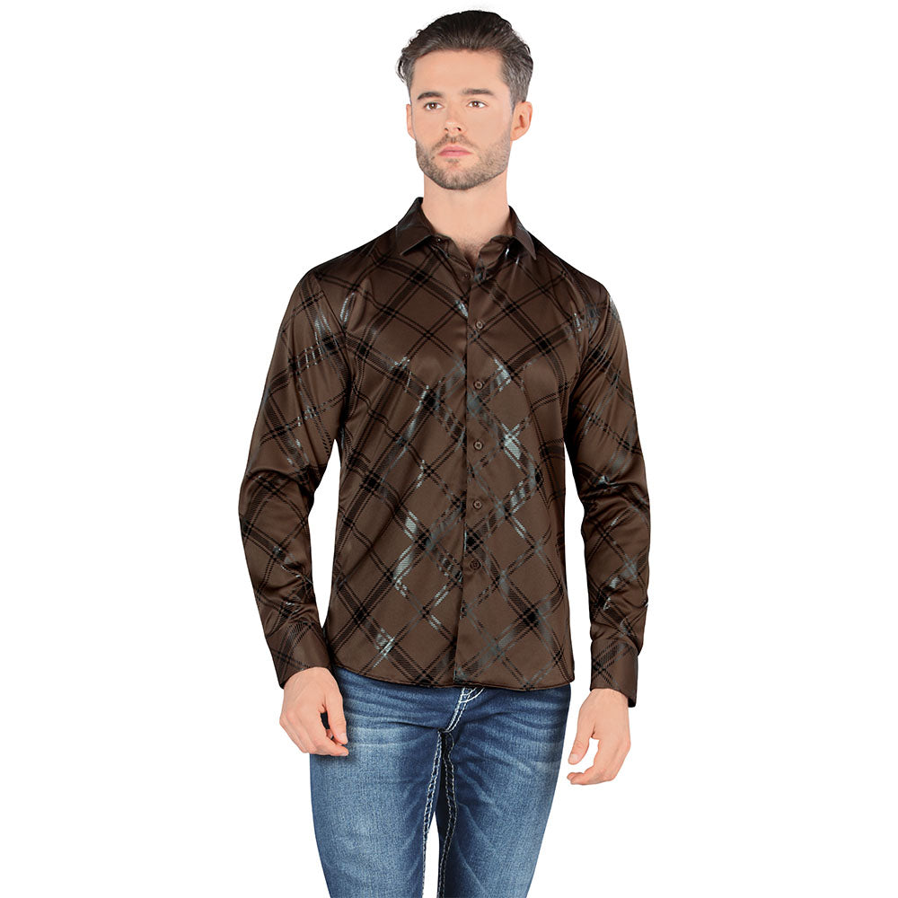 Camisa De Moda Manga Larga de Microfibra , Corte Modern Fit J