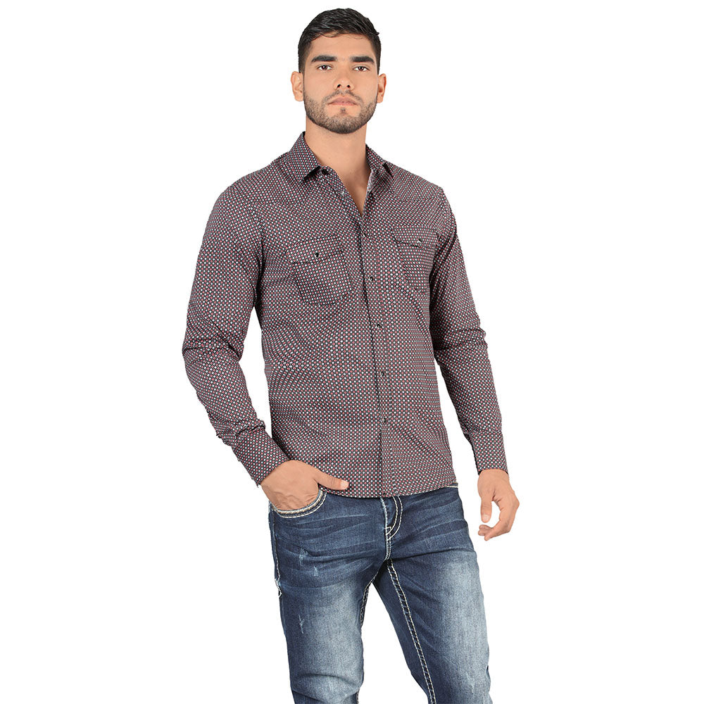 Camisa De Moda Manga Larga de Microfibra , Corte Modern Fit L
