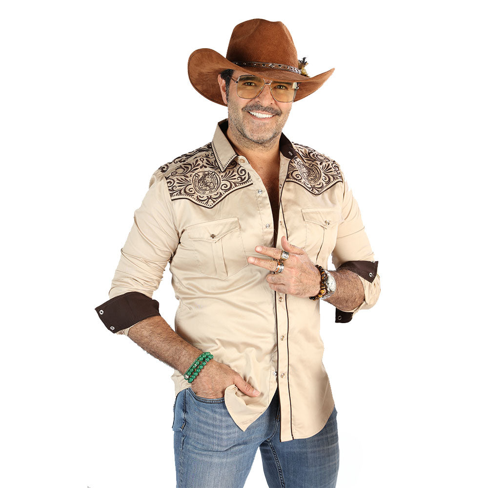 Camisa Bordada Caballero , 100% algodon, Boton de broche modelo 3540