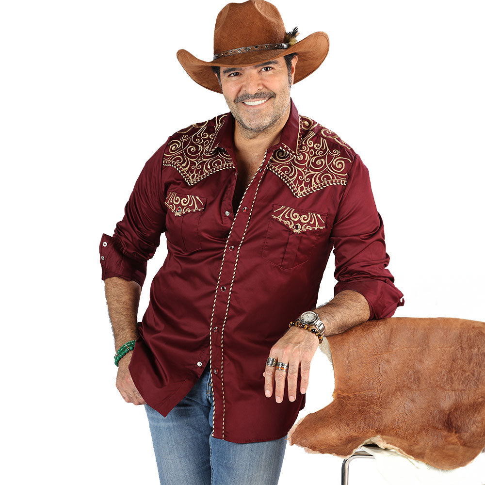 Camisa Bordada Caballero , 100% algodon, Boton de broche modelo-3542