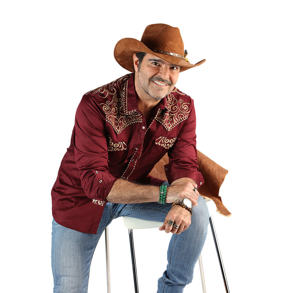 Camisa Bordada Caballero , 100% algodon, Boton de broche modelo-3542