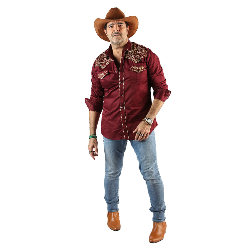 Camisa Bordada Caballero , 100% algodon, Boton de broche modelo-3542