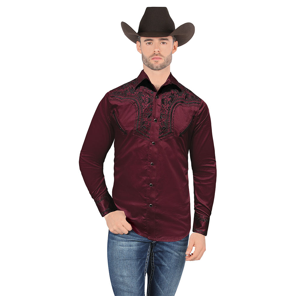 Camisa Bordada Caballero , 100% algodon, Boton de broche modelo-3544