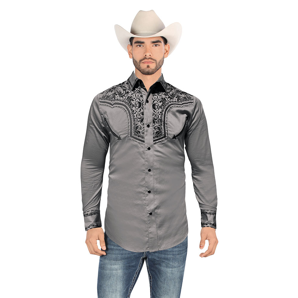 Camisa Bordada Caballero , 100% algodon, Boton de broche modelo-3544