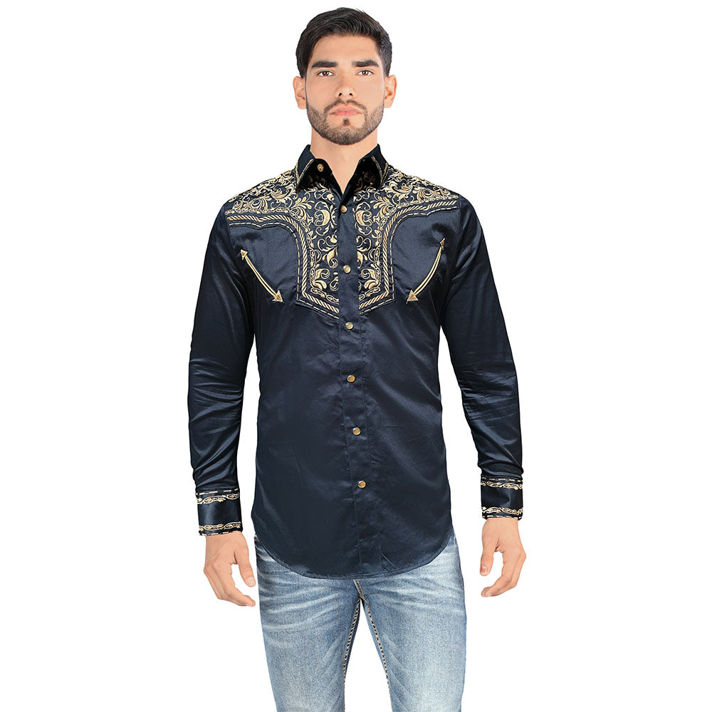 Camisa Bordada Caballero , 100% algodon, Boton de broche modelo-3544