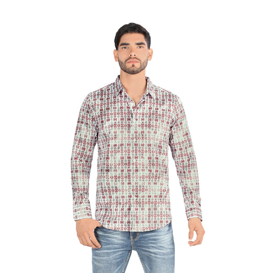 Camisa De Moda Manga Larga de  Microfibra , Corte Modern Fit E