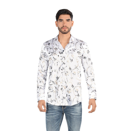 Camisa De Moda Manga Larga de  Microfibra , Corte Modern Fit H